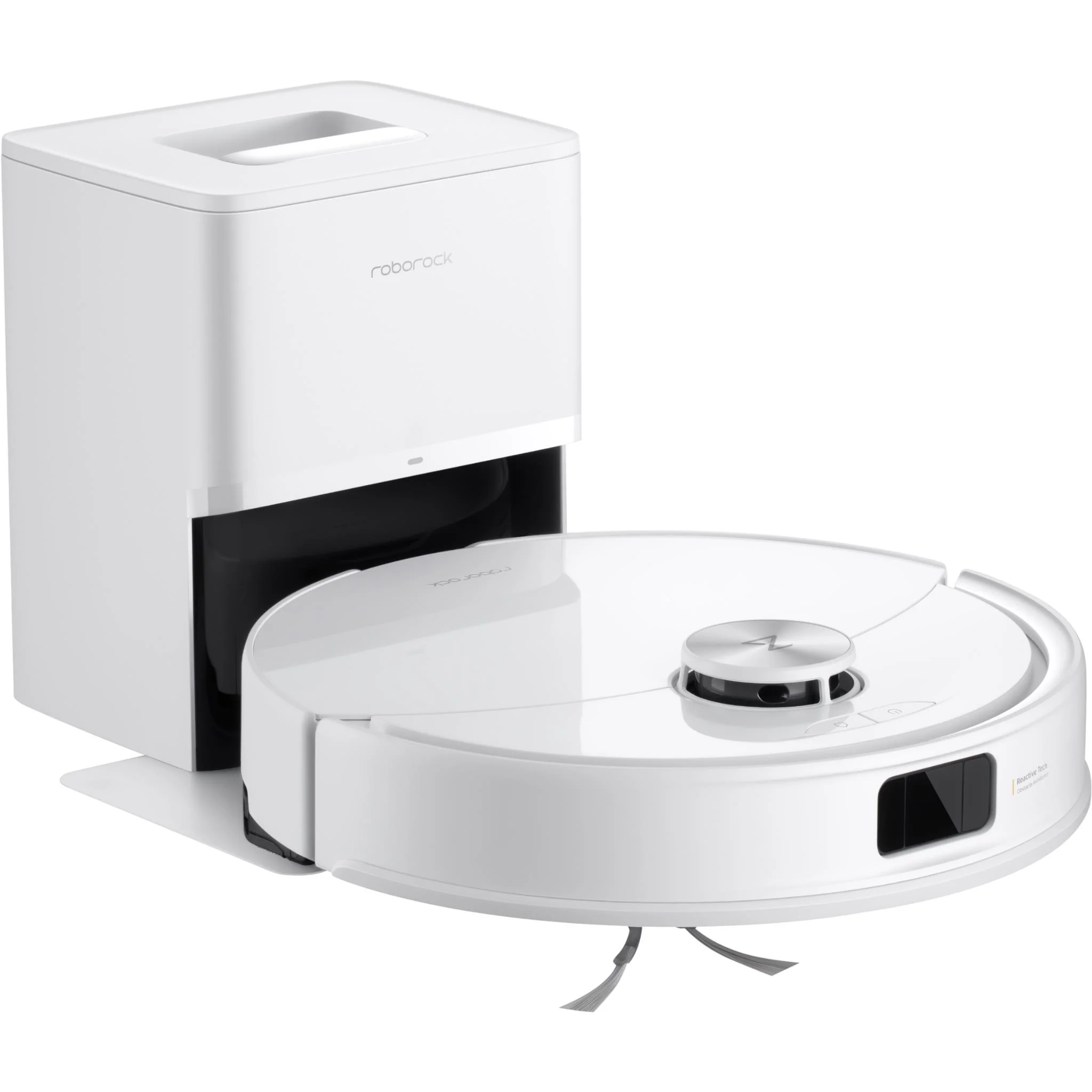 0,000 Pa HyperForce Suction Power- With an impressive 10,000 Pa suction, this powerful system is built to lift hair and debris from floor crevices and deep within carpets.VibraRise 2.0 Mopping System- The VibraRise 2.0 Mop System uses advanced vibration technology to tackle stubborn stains with ease. It efficiently lifts tough dirt and grime, leaving your floors spotless.Dual Anti-Tangle System- Equipped with a JawScrappers Comb anti-tangle main brush and an anti-tangle side brush, this advanced system ensures smoother operation and reduced maintenance.Reactive Tech Obstacle Avoidance- Powered by structured light, this advanced system effortlessly detects and navigates around obstacles, even in cluttered rooms with items scattered across the floor.RockDock Plus- Experience hassle -free cleaning convenience with RockDock Plus. The large dust bag lets you clean for up to 7 weeks without emptying, making it ideal for families with pets and reducing allergens.