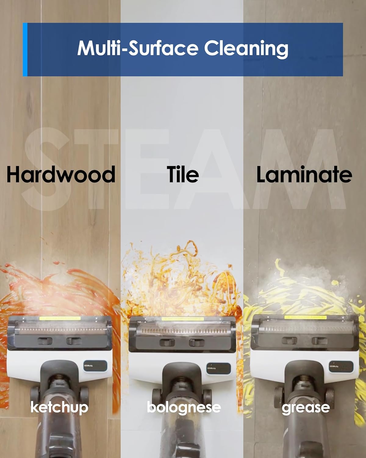 120℃ High-Temp Steam Uses high-temperature steam at 120℃ to effectively dissolve stuck-on grease and stains, without the need for chemical solutions, ensuring the safety of your children and pets from chemical irritants.