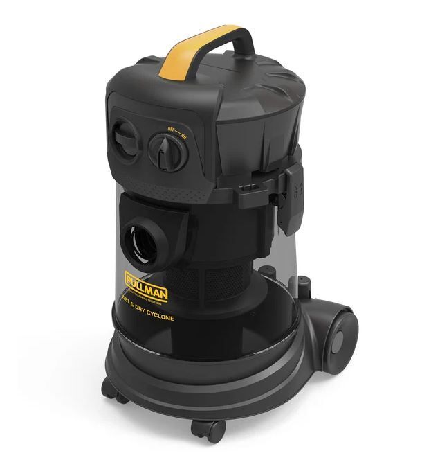 The Pullman Cyclone Vacuum delivers strong and consistent suction powered by a 1000W motor. Its bagless cyclonic system ensures efficient airflow and easy maintenance, while the 15-litre capacity makes it ideal for both household and workshop use. Designed to handle wet and dry messes with ease, it also includes a blower function for added versatility. Convenient onboard accessory storage keeps tools organized, and electronic water level detection provides safe operation and automatic shut-off when full. Key Features: